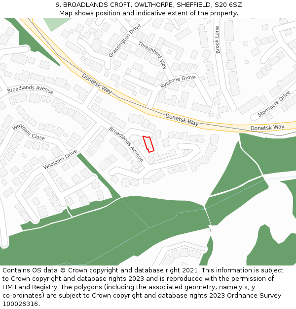6, BROADLANDS CROFT, OWLTHORPE, SHEFFIELD, S20 6SZ: Location map and indicative extent of plot