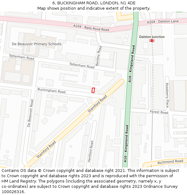 6, BUCKINGHAM ROAD, LONDON, N1 4DE: Location map and indicative extent of plot