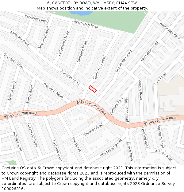 6, CANTERBURY ROAD, WALLASEY, CH44 9BW: Location map and indicative extent of plot