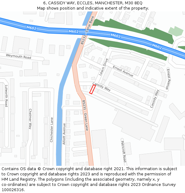 6, CASSIDY WAY, ECCLES, MANCHESTER, M30 8EQ: Location map and indicative extent of plot