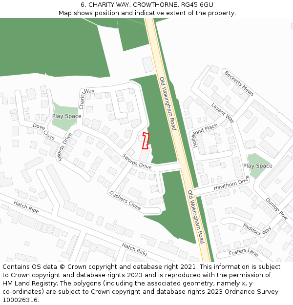 6, CHARITY WAY, CROWTHORNE, RG45 6GU: Location map and indicative extent of plot
