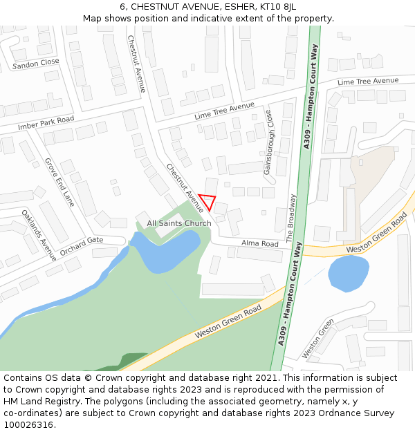 6, CHESTNUT AVENUE, ESHER, KT10 8JL: Location map and indicative extent of plot