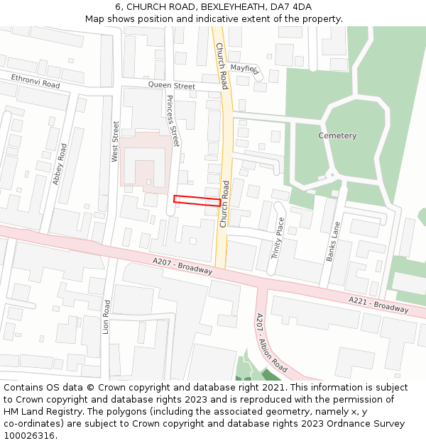 6, CHURCH ROAD, BEXLEYHEATH, DA7 4DA: Location map and indicative extent of plot