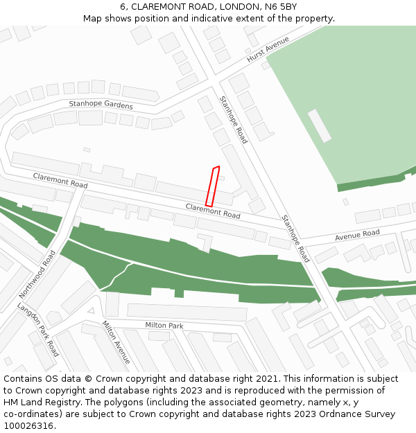 6, CLAREMONT ROAD, LONDON, N6 5BY: Location map and indicative extent of plot