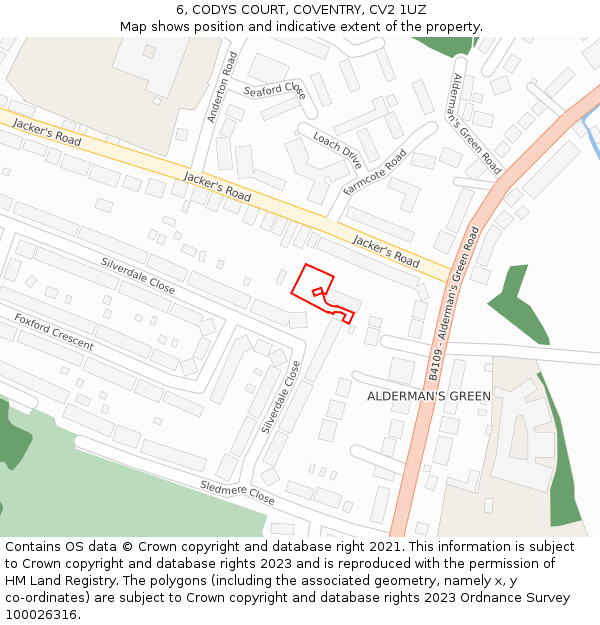 6, CODYS COURT, COVENTRY, CV2 1UZ: Location map and indicative extent of plot