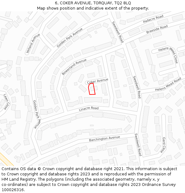 6, COKER AVENUE, TORQUAY, TQ2 8LQ: Location map and indicative extent of plot