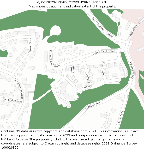 6, COMPTON MEAD, CROWTHORNE, RG45 7FH: Location map and indicative extent of plot