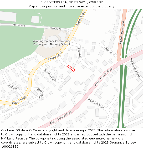 6, CROFTERS LEA, NORTHWICH, CW8 4BZ: Location map and indicative extent of plot