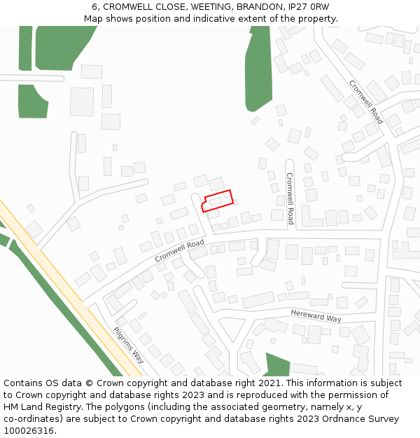 6, CROMWELL CLOSE, WEETING, BRANDON, IP27 0RW: Location map and indicative extent of plot