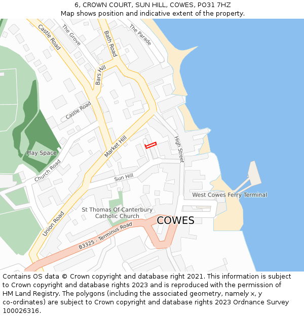 6, CROWN COURT, SUN HILL, COWES, PO31 7HZ: Location map and indicative extent of plot