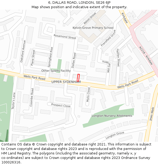 6, DALLAS ROAD, LONDON, SE26 6JP: Location map and indicative extent of plot