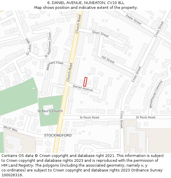 6, DANIEL AVENUE, NUNEATON, CV10 8LL: Location map and indicative extent of plot