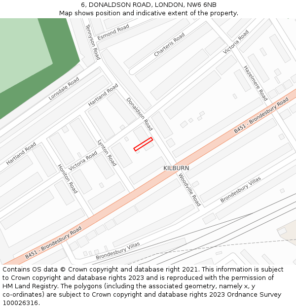 6, DONALDSON ROAD, LONDON, NW6 6NB: Location map and indicative extent of plot
