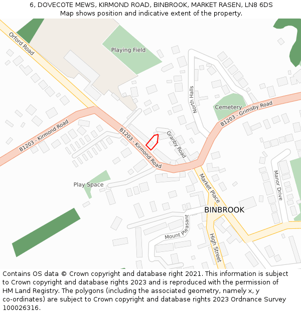 6, DOVECOTE MEWS, KIRMOND ROAD, BINBROOK, MARKET RASEN, LN8 6DS: Location map and indicative extent of plot