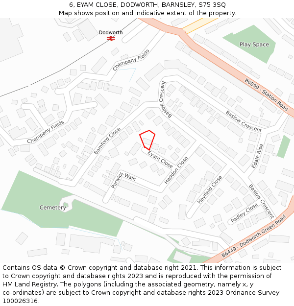 6, EYAM CLOSE, DODWORTH, BARNSLEY, S75 3SQ: Location map and indicative extent of plot