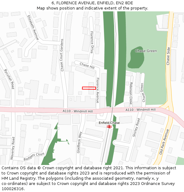 6, FLORENCE AVENUE, ENFIELD, EN2 8DE: Location map and indicative extent of plot