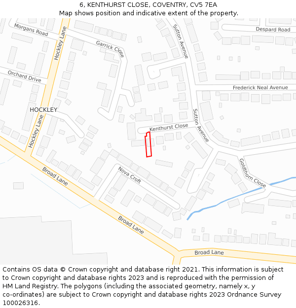 6, KENTHURST CLOSE, COVENTRY, CV5 7EA: Location map and indicative extent of plot