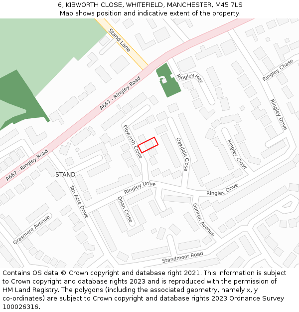 6, KIBWORTH CLOSE, WHITEFIELD, MANCHESTER, M45 7LS: Location map and indicative extent of plot