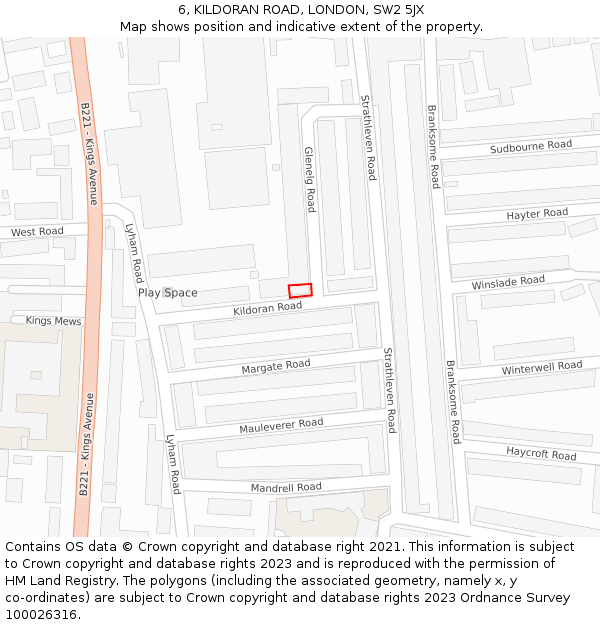 6, KILDORAN ROAD, LONDON, SW2 5JX: Location map and indicative extent of plot