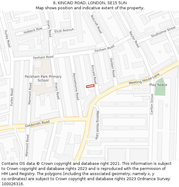 6, KINCAID ROAD, LONDON, SE15 5UN: Location map and indicative extent of plot