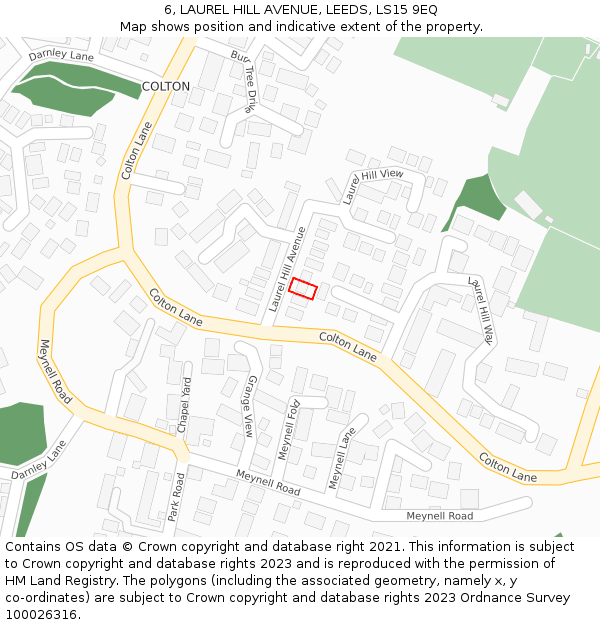 6, LAUREL HILL AVENUE, LEEDS, LS15 9EQ: Location map and indicative extent of plot