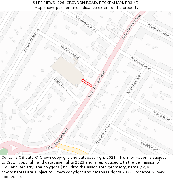 6 LEE MEWS, 226, CROYDON ROAD, BECKENHAM, BR3 4DL: Location map and indicative extent of plot