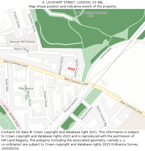 6, LOCKHART STREET, LONDON, E3 4BL: Location map and indicative extent of plot