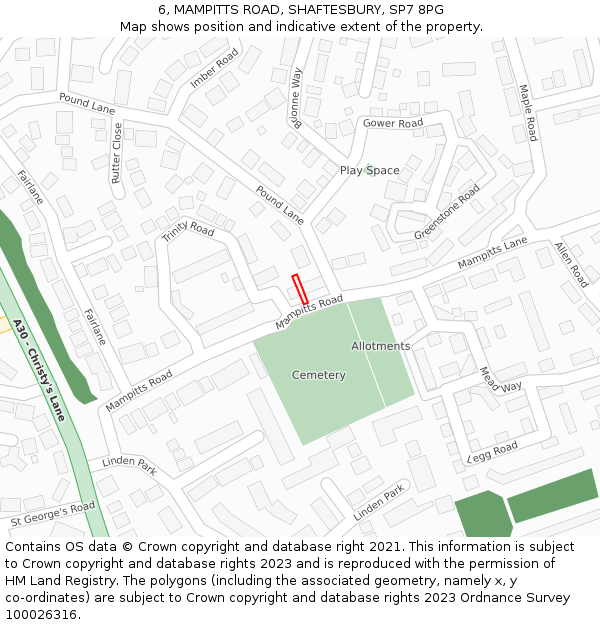 6, MAMPITTS ROAD, SHAFTESBURY, SP7 8PG: Location map and indicative extent of plot