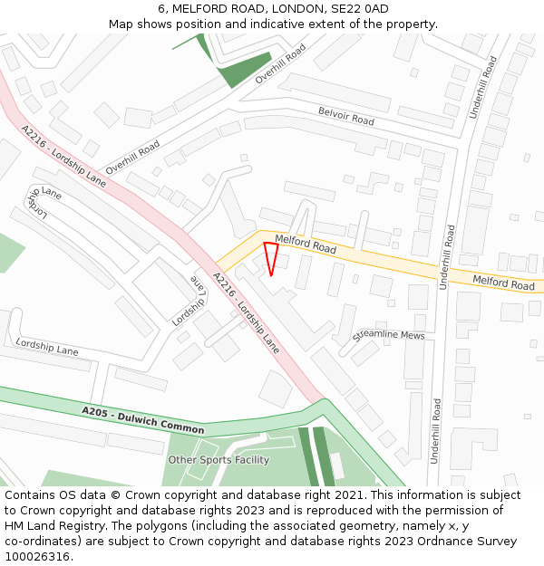 6, MELFORD ROAD, LONDON, SE22 0AD: Location map and indicative extent of plot