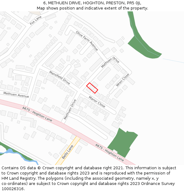 6, METHUEN DRIVE, HOGHTON, PRESTON, PR5 0JL: Location map and indicative extent of plot