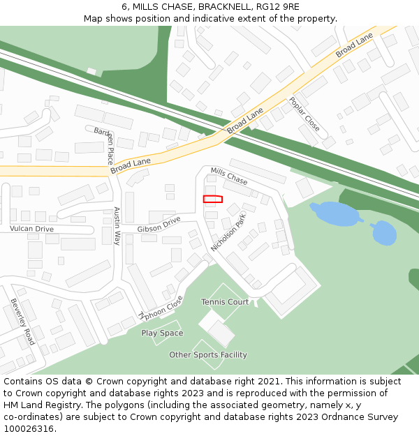 6, MILLS CHASE, BRACKNELL, RG12 9RE: Location map and indicative extent of plot