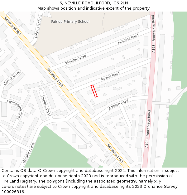 6, NEVILLE ROAD, ILFORD, IG6 2LN: Location map and indicative extent of plot