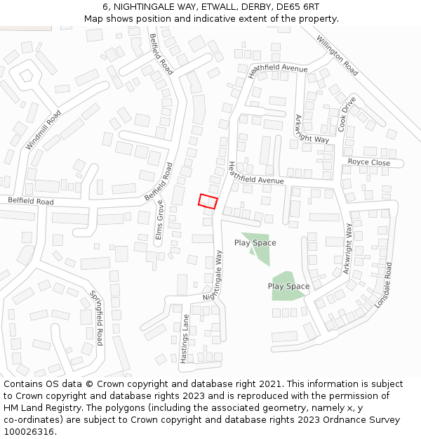 6, NIGHTINGALE WAY, ETWALL, DERBY, DE65 6RT: Location map and indicative extent of plot