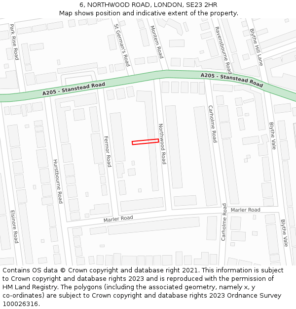 6, NORTHWOOD ROAD, LONDON, SE23 2HR: Location map and indicative extent of plot