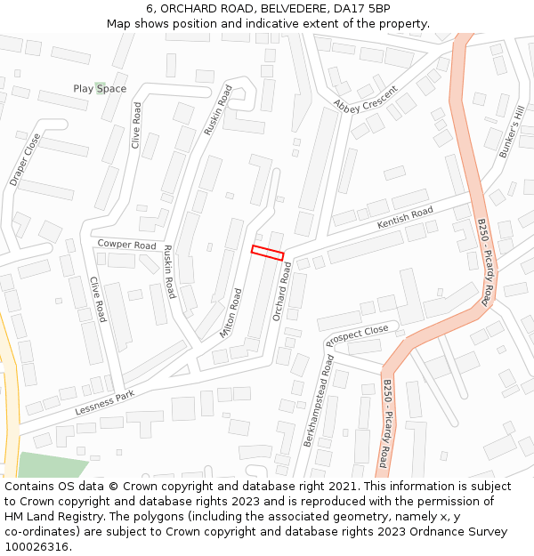 6, ORCHARD ROAD, BELVEDERE, DA17 5BP: Location map and indicative extent of plot