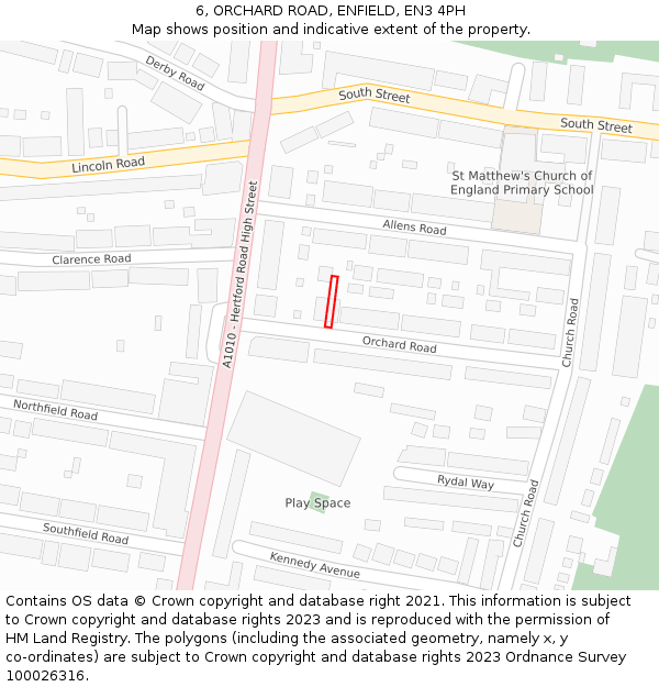6, ORCHARD ROAD, ENFIELD, EN3 4PH: Location map and indicative extent of plot