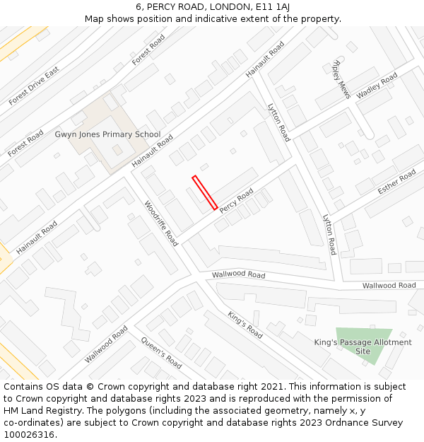 6, PERCY ROAD, LONDON, E11 1AJ: Location map and indicative extent of plot