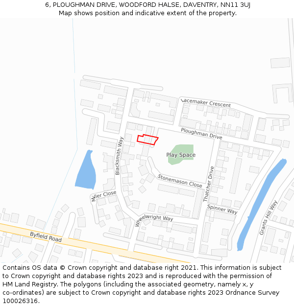 6, PLOUGHMAN DRIVE, WOODFORD HALSE, DAVENTRY, NN11 3UJ: Location map and indicative extent of plot