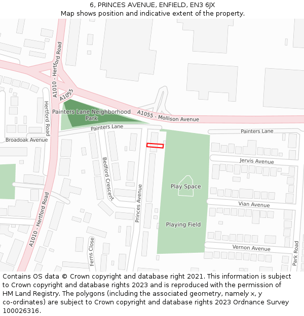 6, PRINCES AVENUE, ENFIELD, EN3 6JX: Location map and indicative extent of plot