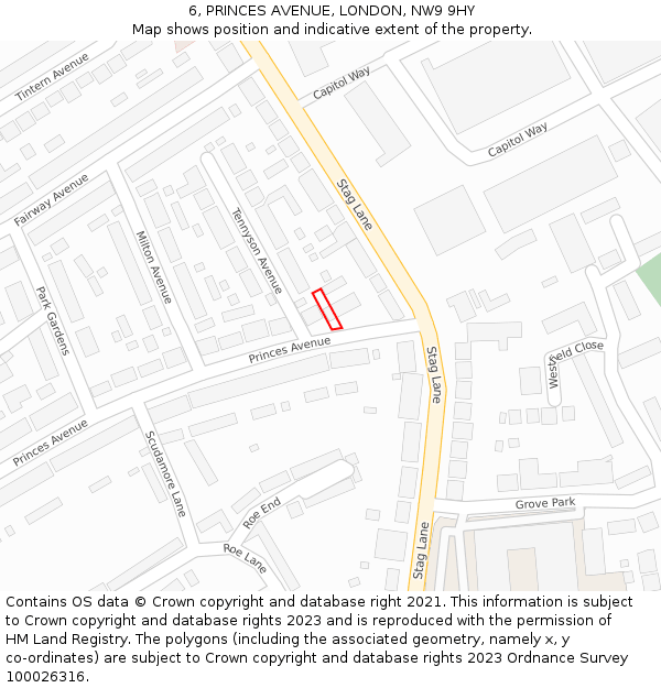 6, PRINCES AVENUE, LONDON, NW9 9HY: Location map and indicative extent of plot