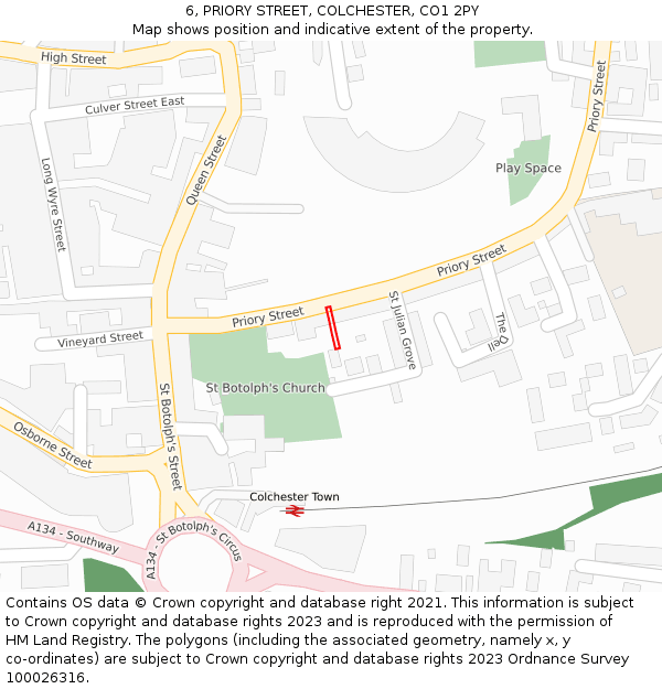 6, PRIORY STREET, COLCHESTER, CO1 2PY: Location map and indicative extent of plot