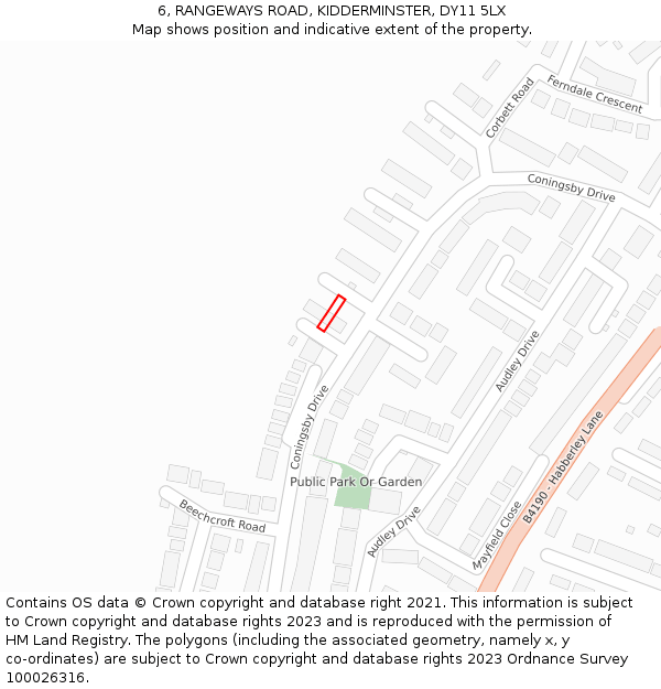 6, RANGEWAYS ROAD, KIDDERMINSTER, DY11 5LX: Location map and indicative extent of plot