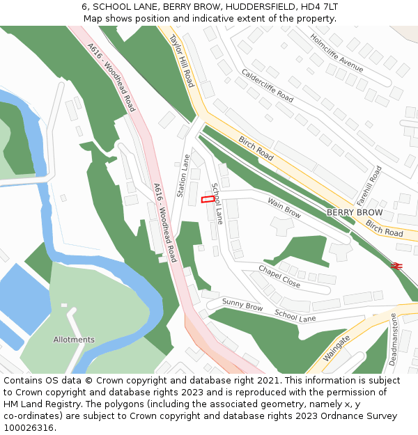 6, SCHOOL LANE, BERRY BROW, HUDDERSFIELD, HD4 7LT: Location map and indicative extent of plot