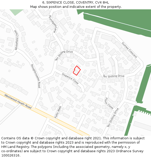 6, SIXPENCE CLOSE, COVENTRY, CV4 8HL: Location map and indicative extent of plot