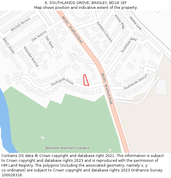 6, SOUTHLANDS GROVE, BINGLEY, BD16 1EF: Location map and indicative extent of plot