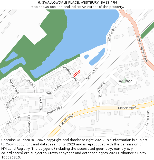6, SWALLOWDALE PLACE, WESTBURY, BA13 4FN: Location map and indicative extent of plot
