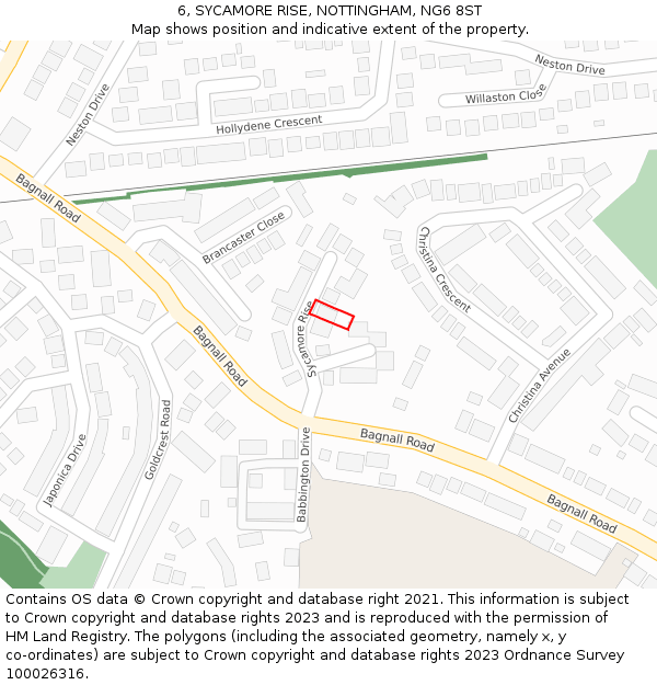 6, SYCAMORE RISE, NOTTINGHAM, NG6 8ST: Location map and indicative extent of plot