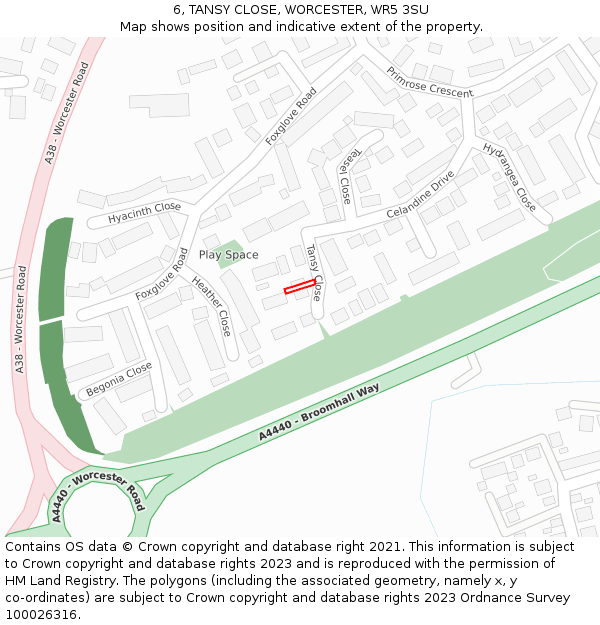 6, TANSY CLOSE, WORCESTER, WR5 3SU: Location map and indicative extent of plot
