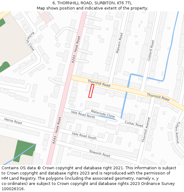 6, THORNHILL ROAD, SURBITON, KT6 7TL: Location map and indicative extent of plot