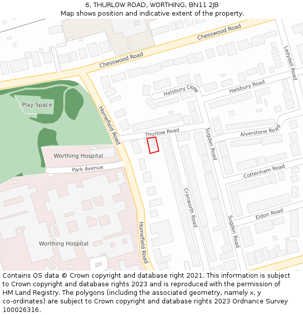 6, THURLOW ROAD, WORTHING, BN11 2JB: Location map and indicative extent of plot
